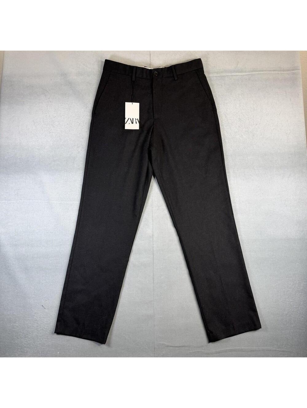 Zara Wool Blend Dress Pants Mens 30 Black Straight Leg Classic NWT $70 - Picture 1 of 9